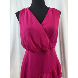 Express Women's Size Medium V Neck‎ Ruffle Layered Fit N Flare Dress Back Zipper